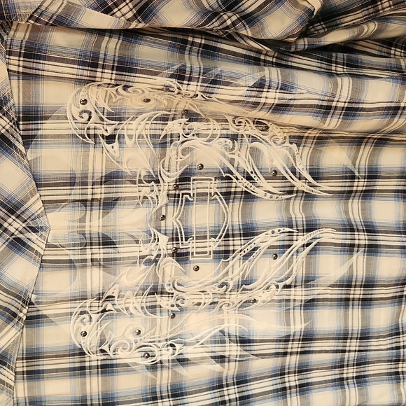 Harle, Davidson Blue Plaid Women's Top With Pearl Buttons. Xl - Picture 6 of 10